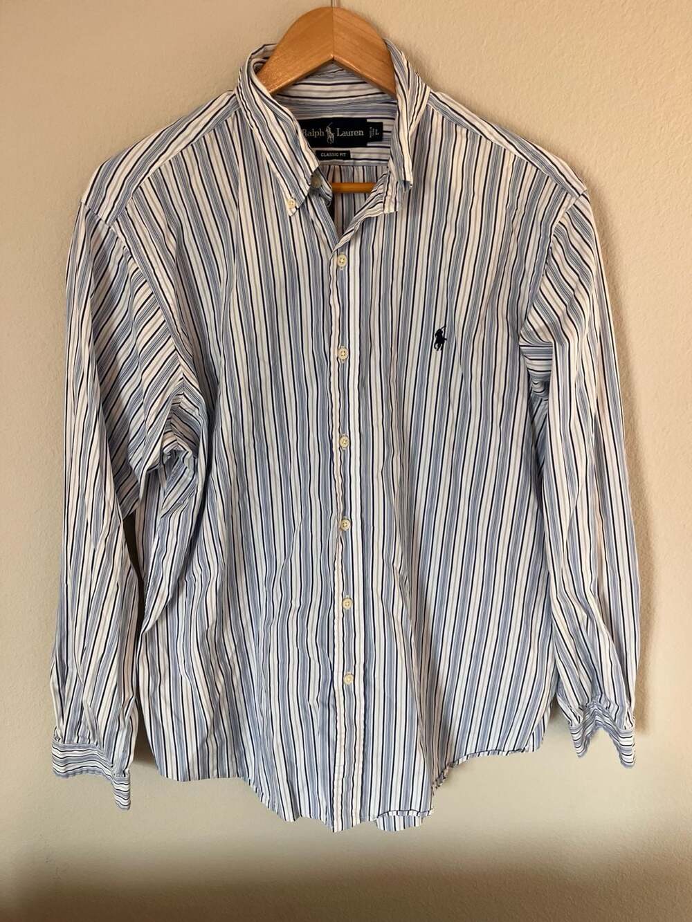 Polo Ralph Lauren, Classic Fit, Blue and White Striped Long Sleeve Button Down S